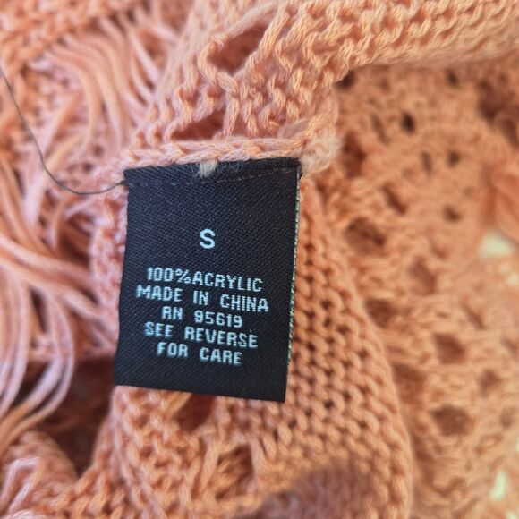 Fever Terracotta Shell Open Knit Crochet Top Small Boho Fringe Hem NWT - Picture 9 of 12